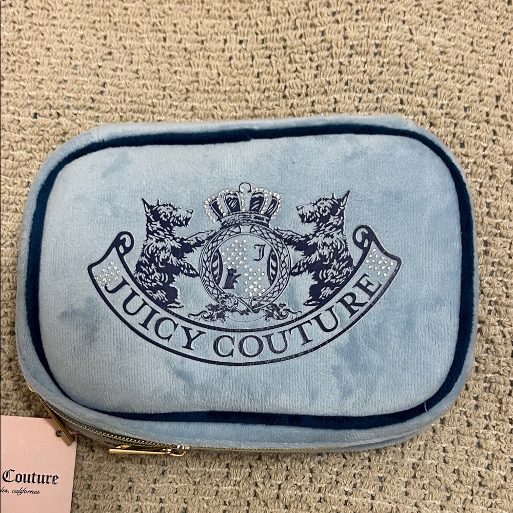 Juicy Couture Light Blue Velvet jewelry organizer with Navy Logo
